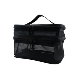 zaoalife Double Layer Mesh Cosmetic Bag Zipper Storage Bag, Clear Cosmetic Bag Toiletry Bag Makeup Bag Handbag Travel Wash Bag, Black