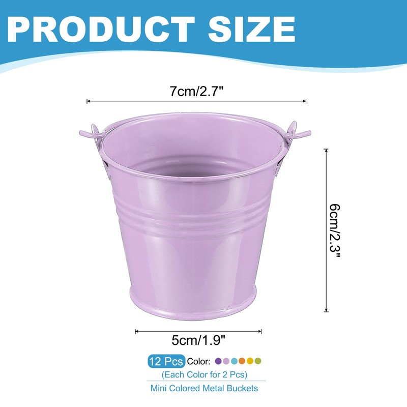 PATIKIL 12 Pcs Small Metal Buckets with Handle 2.7"x2.3" Mini