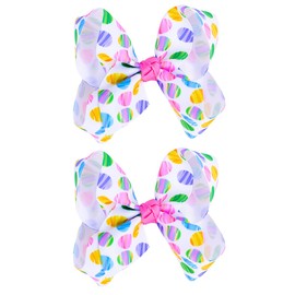 Beleki Easter Eggs Hair Bow Clips, 4.5 IN Hair Bows for Girls Grosgrain Ribbon Bows Hairpins Alligator Barrettes Colorful Eggs Hair Accessories for Easter Spring Holiday Outfit Deor