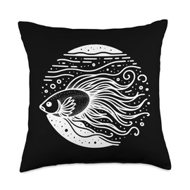 Line Art Fish & Ichthyologist Celestial Pearl Danio Throw Pillow
