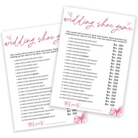 Wedding Shower Games Cards, Wedding Shoe Game, Bridal Shower Games 25 Guests, Engagement Party Wedding Games for Guests, Pink Ribbon Bow Wedding Party Supplies - E04