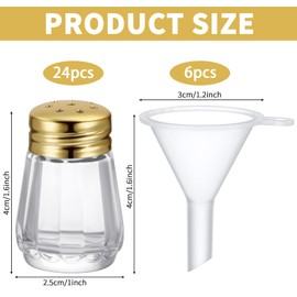 Potchen 24 Pcs Cube Shape Mini Salt and Pepper Shakers Bulk 0.5 oz Small Cube Glass Spice Shaker with Plastic Mini Funnels for Wedding Kitchen Restaurant Travel Camp Party (Golden)