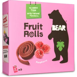 BEAR Rollitos de Fruta Frambuesa - Ingredientes 100% naturales - Sin azúcares añadidos - Meriendas escolares y de almuerzo saludables para niños y adultos - 5 x 20g