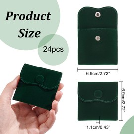 NBEADS 24 Pcs Microfiber Jewelry Pouch, 6.9x6.9cm Velvet Cloth Jewelry Storage Bags with Snap Button Wedding Gift Bags for Earrings Bracelets Necklaces Jewelry Packaging, Dark Green