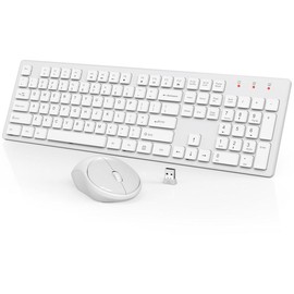 SABLUTE Wireless Keyboard and Mouse, Full-Size Wireless Mouse and Keyboard Combo, 2.4GHz Silent USB Wireless Keyboard Mouse Combo for PC Desktops Computer, Laptops, Windows - Color: White