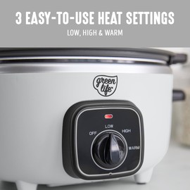 GreenLife 3.5QT Slow Cooker, Non-Toxic PFAS-Free Ceramic Nonstick Removable Interior Bowl, Programmable, Keep Warm, Stovetop & Oven Safe, Dishwasher Safe Parts, Glass Lid, White