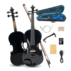 ModouString Electric Violin 4/4 full Size 4 string Acoustic Violin Spruce Maple Ebony Wood with Case, Bow Handmade for Beginners, Students, Professionals (Black)