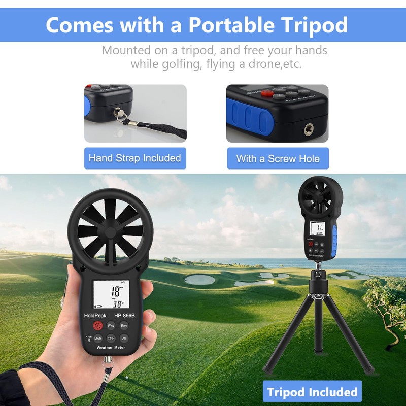 HoldPeak 866B Handheld Anemometer with Tripod, Digital Wind Speed Gauge