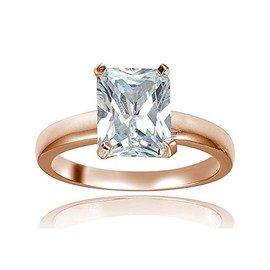 Hoops & Loops Rose Gold Flashed Sterling Silver CZ Emerald Cut Engagement Ring, Size 8