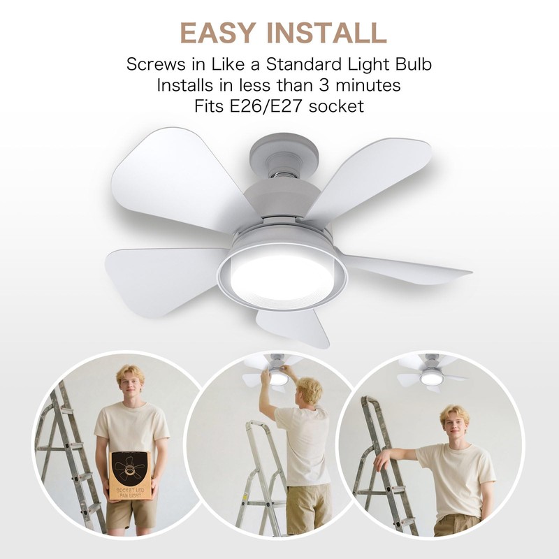 WARWARS Socket Fan Light Breeze Ceiling Fan, Easy Install Socket