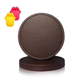 FANCY NOVA Coasters for Drinks, 4Pack PU Leather Coasters, Bar Drink Coasters for Tabletop Protection, Furniture from Damage (Brown)