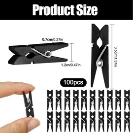 Natural Wooden Small Clips, 100 Pcs Mini Pins Clip for Peg Paper, Photo, Clothes or Decoration, Black