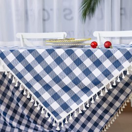 Midsummer Breeze Buffalo Plaid Tablecloth, Burlap Linen Gingham Table Cloth for Thanksgiving Christmas Kitchen Restaurant Holiday Indoor Outdoor Picnic（Rectangle/Oblong, 55x84, Navy Blue