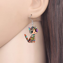 Acrylic Drop Cat Earrings Pets Funny Design 7 Color Lovely Gift For Women By The Bonsny (Ginger)