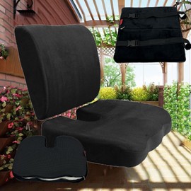 Bookishbunny Lumbar Back Cushion and Non Slip Seat Cushion (Black, Lumbar + Seat Cushion Set)
