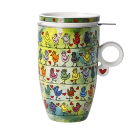 Goebel 26-103-15-1 Tea Cup with Strainer Birds on a Love Wire Fine Bone China, Colour: Multi-Colour, Dimensions: 11.5 x 8 x 14 cm