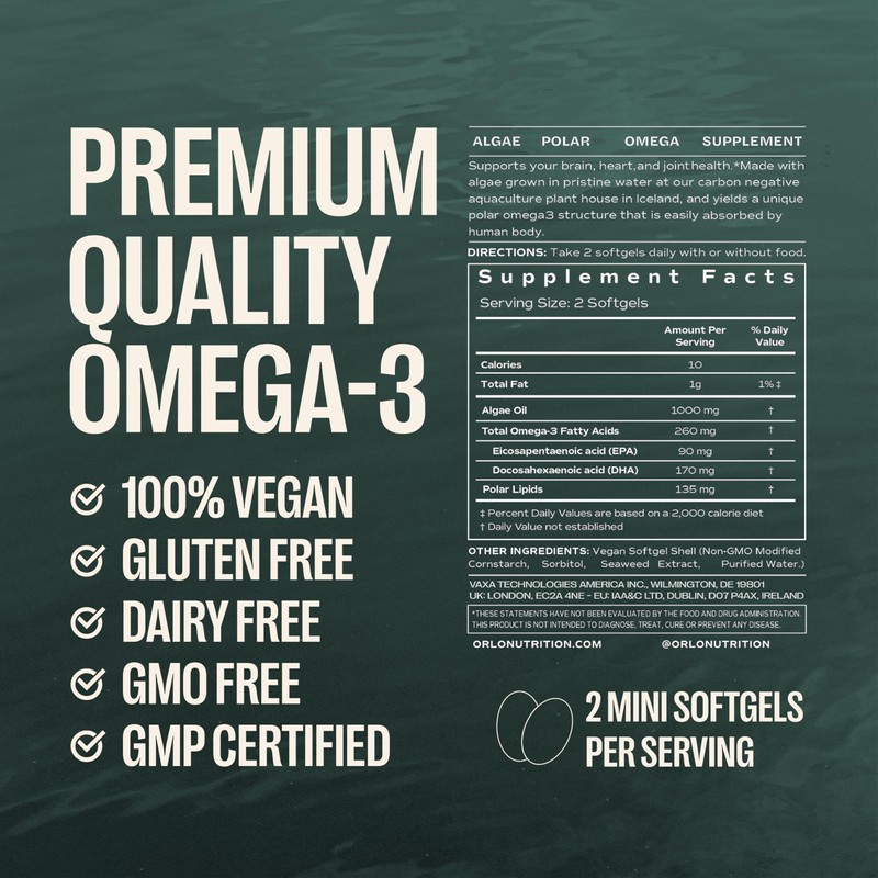 Orlo Omega 3 Algae Oil Supplement – 3X Absorption Natural