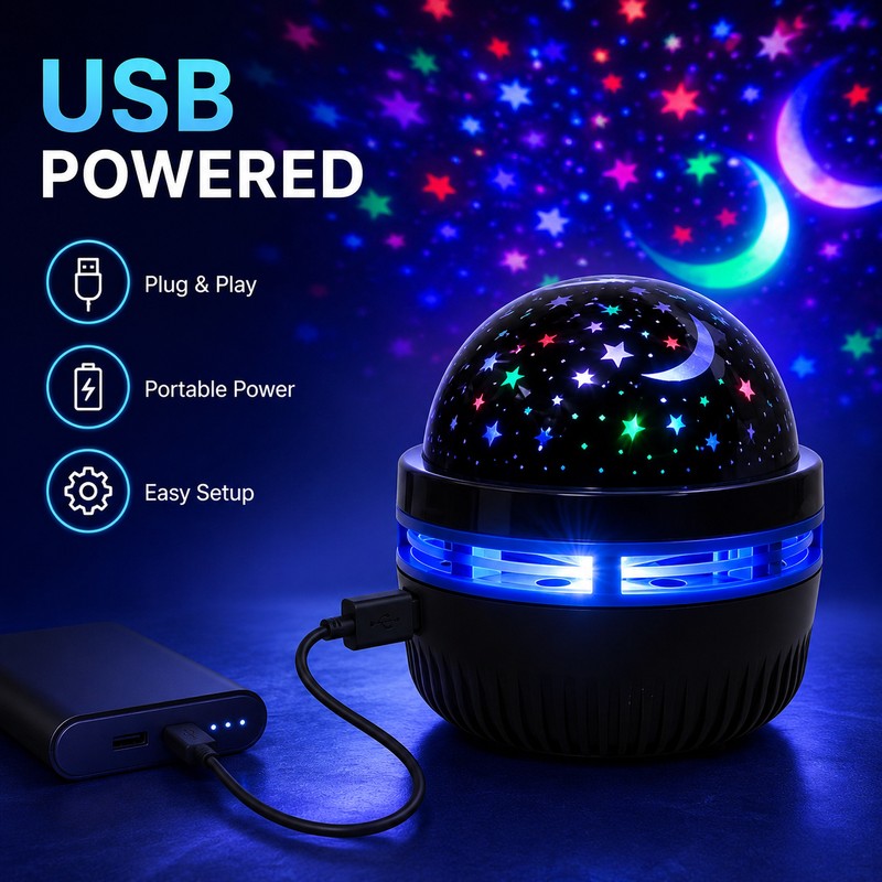 USB Star Moon Projector Light 5V LED Rotating Night Light