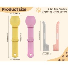 DS. DISTINCTIVE STYLE Cat Treat Spoon Squeeze Set of 4-2 Cat Strip Feeders and 2 Pet Food Mixing Spoons for Wet Food and Snacks