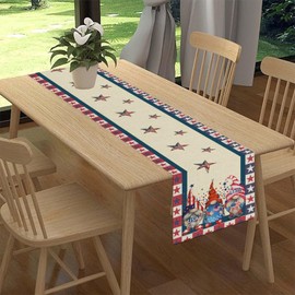 4th of July Table Runner, Gnome Star Stripe Independence Day Patriotic Memorial Day Navy Blue American Table Center Decor for Family Dining Room Indoor Outdoor Home Holiday Table Decorations, 13"x36"
