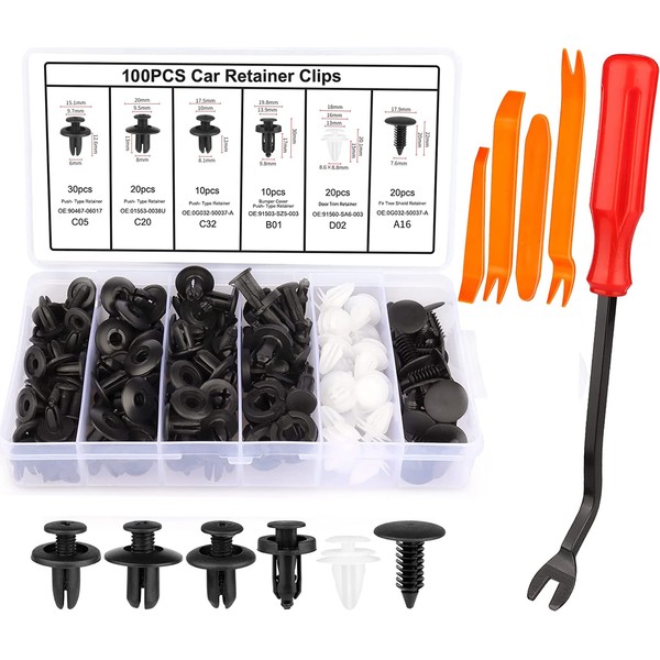 Xuanli Plastic Rivets Universal Car Fender Panel Removal Tool Removal Tool for Easy Installation, Push In Type Trim Fastener, Mixing Fastener, Clip for Fixing Cables with Storage Box, Bumper Clip, Push in Car Clip Trim Clip, Rivet Set, Toyota, Nissan, Le