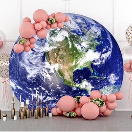 DORCEV Diameter 7.2ft Galaxy Stars Earth Round Backdrop Cover Universe Outer Space Photography Background Planet Themed Backgrounds for Kids Birthday Party Decor Adults Portrait Photo Booth Props