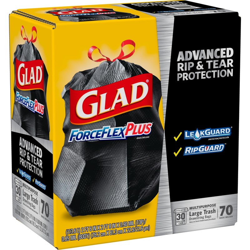Glad® ForceFlex® Drawstring Trash Bags, 30 Gallons, Black, Box Of