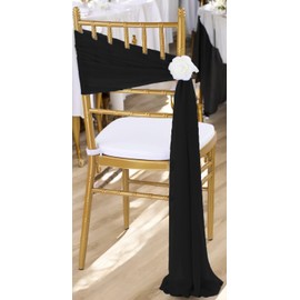 MDS Pack of 125 Chiffon Chair Sashes Bows for Wedding Events Supplies, Decorations for Birthday Parties, Graduations, Engagements, Chair Sashes fits Banquet Chair Cover Tie Back Band - Black