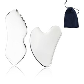 2PCS Gua Sha, Herramienta de Guasha Facial, Gua Sha Facial Acero Inoxidable para Terapia de Acupuntura Facial y Corporal,Ideal para Masajes Corporales