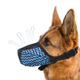 Dog Muzzle, Air Mesh Breathable Muzzle for Medium Large Sized Dogs to Anti & Prevent Biting Barking Chewing, Soft Basket Muzzle for German Shepherd Dog with Reflective & Adjustable Strap(Blue-M…