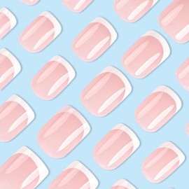 White French Tip Press on Nails Extra Short Square Fake Nails Mirror Acrylic Nails Press ons Nude Glue on Nails Reusable Stick on Nails for Women Girls Daily Wear Manicure 24pcs…