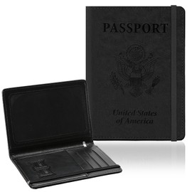 Passport Holder for Travel, RFID Blocking Passport Cover with Pen Holder Leather Passport Wallet Case Travel Must Haves Accessories Passport Book Card Holder for Family Travel Essentials Gifts, Black