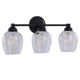 Aspen Creative 62736-01-3, Three-Light Metal Bathroom Vanity Wall Light Fixture, 22 1/4" Wide, Transitional Design in Matte Black with Clear Barrel Glass Shade
