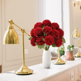 Sggvecsy 12Pcs Artificial Chrysanthemums Flowers Ball Silk Fall Chrysanthemums Fake Mums for Indoor Outdoors Garden Home Wedding Bouquet Autumn Christmas Decor(Red)