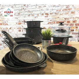 Olympia Hard Cook 9.5 Inch Non-Stick PFOA-Free Die-Cast Aluminum Deep Fry Pan With 2 Side Handles, Made in Italy