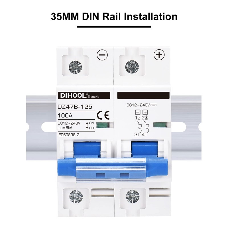 DIHOOL DC Circuit Breaker,100A 2 Pole,12V to 240 Volt Solar