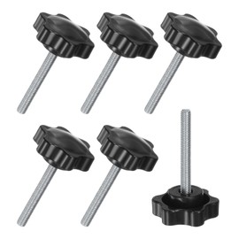 M METERXITY 6 Pack Star Clamp Knobs M6x50mm Male Thread Hand Tightening Screws for Machine, Electronics, Furniture, Umbrella Base Replacement Mechanical Handle [38mm Black]