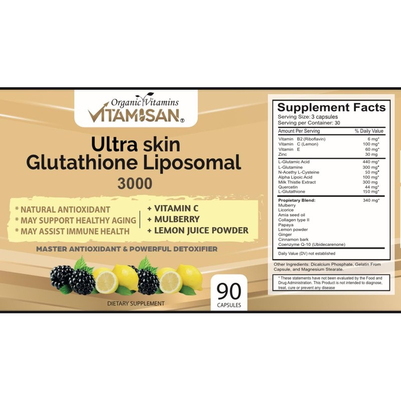 VITAMISAN Glutathione Liposomal, NAC, Milk Thistle, Collagen, Total, 90 Capsules,