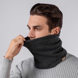 New Autumn/Winter Outdoor Solid Knitted Neck Warmer Scarf with Double-Layer Velvet Lining Size/Black 3ea