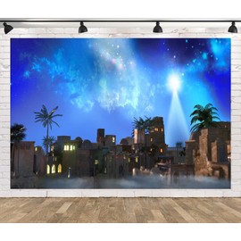 CORFOTO 7x5ft Nativity Scene Backdrop Christmas Star Night Manger of Christmas Jesus Christ Bethlehem Town Village Background for Religious Church Christmas Party Decoration Photo Booth Props