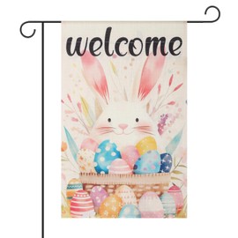 Easter Garden Flag, 12x18in Welcome Easter Bunny Yard Flag Double-Sided Rabbit Flower Garden Flag for Garden Patio Easter Decoration(B3)