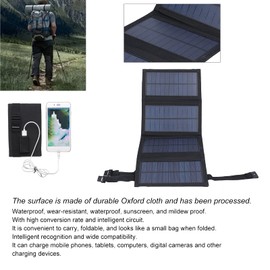 20W Portable Solar Panel, Foldable USB Solar Panel, IP65 Waterproof Polycrystalline Solar Charger for Camping, Backpacking, Hiking, Compatible with Cell Phones, Tablets, Cameras (Black)