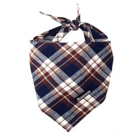 Adjustable Plaid Dog Bandanas,1PC Soft Washable Cotton Triangle Bib Kerchief Scarfs for Small Medium Large Dogs and Cats (Brown&Blue, Small)