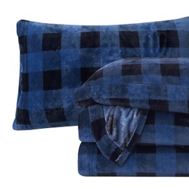 Elegant Comfort Luxuriously Soft 4-Piece Velvet Plush Flannel Sheet Set - Premium Quality - Cozy Warm, Anti-Static, Non Pilling Fuzzy Velvet Flannel Fleece Deep Pocket Sheet Set - King, Buffalo Blue