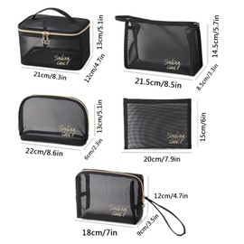5-Piece Travel Cosmetic Bag Set - Durable Mesh Travel Organizers with Quick-Dry Design, Transparent Compartments & Multi-Size Options for Gym, Airports & Home Storage