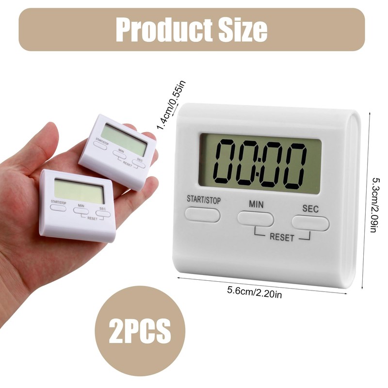 Pack of 2 Digital Kitchen Timer, Timer with Large LCD