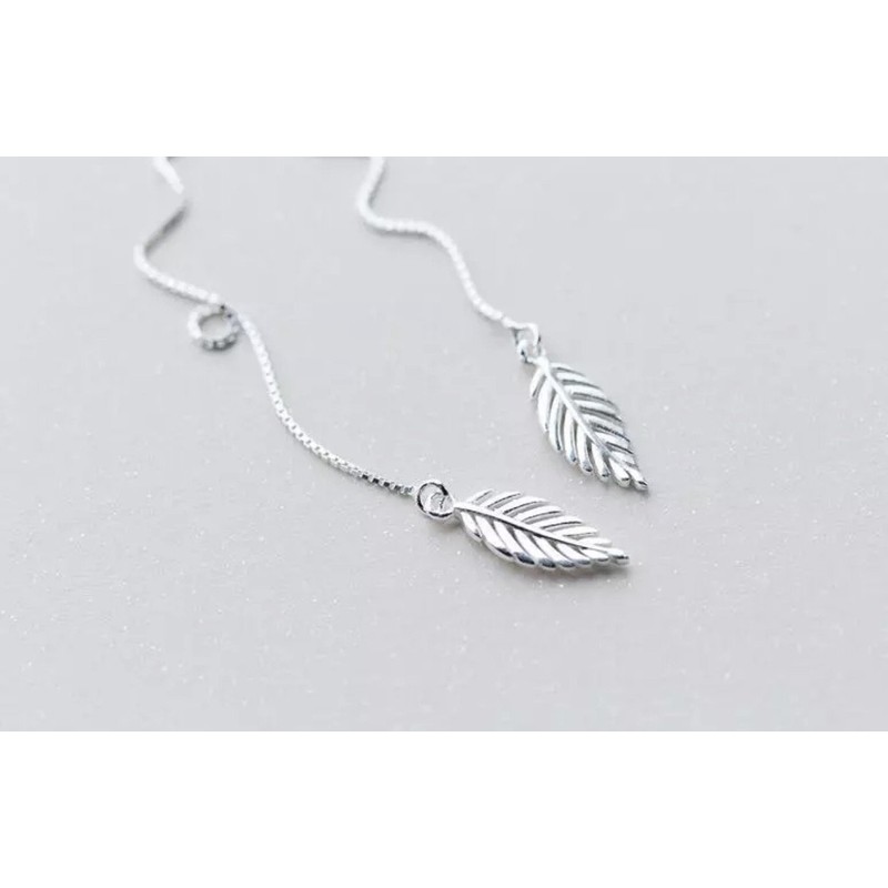 Iszie 925 Sterling Silver Feather Leaf Chain Threader Dangle Pull