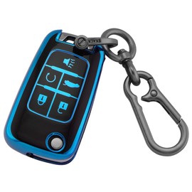 EKALA for Chevy GMC Key Fob Cover, 5 Buttons Soft TPU Key Case Shell with Keychain, Compatible with Chevy Cruze Camaro Malibu Equinox Impala Buick GMC Flip Folding Key Fob Shell (CL-Chv-5F-E)