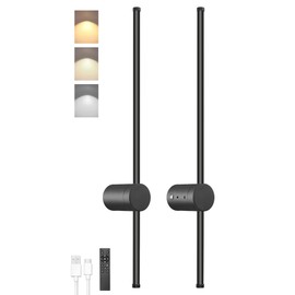 BLUEYE 39-Inch Battery Operated Wall Sconce Set of Two,Remote Control,3CCT,Aluminum,60W Equivalent Rechargeable Picture Light,Aesthetic Decor,For Living room,Hallway,Bedroom,Non-Hardwired/Power outage