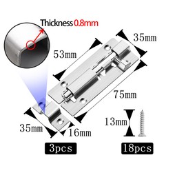 Door Bolts Lock Gate Bolt 3Pcs (3'') Heavy Duty Door Security Bolts Barrel Slide Latch Lock Stainless Steel Garden with Screws for Bathroom Shed Door Yard Garage Gates (Silver)